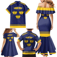 Personalized Ireland Munster Three Gold Crowns Family Matching Mermaid Dress and Hawaiian Shirt An Mhumhain Flag Three Gold Crowns