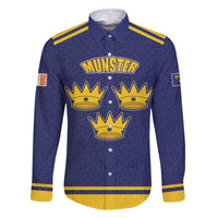 Personalized Ireland Munster Three Gold Crowns Family Matching Off The Shoulder Long Sleeve Dress and Hawaiian Shirt An Mhumhain Flag Three Gold Crowns