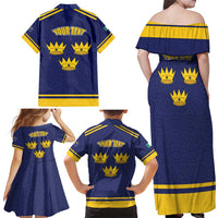 Personalized Ireland Munster Three Gold Crowns Family Matching Off Shoulder Maxi Dress and Hawaiian Shirt An Mhumhain Flag Three Gold Crowns