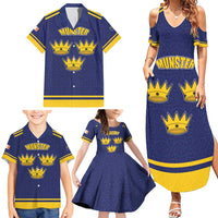Personalized Ireland Munster Three Gold Crowns Family Matching Summer Maxi Dress and Hawaiian Shirt An Mhumhain Flag Three Gold Crowns