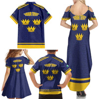 Personalized Ireland Munster Three Gold Crowns Family Matching Summer Maxi Dress and Hawaiian Shirt An Mhumhain Flag Three Gold Crowns