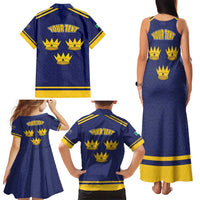 Personalized Ireland Munster Three Gold Crowns Family Matching Tank Maxi Dress and Hawaiian Shirt An Mhumhain Flag Three Gold Crowns