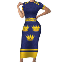 Personalized Ireland Munster Three Gold Crowns Short Sleeve Bodycon Dress An Mhumhain Flag Three Gold Crowns