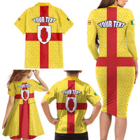 Personalized Ireland Ulster Family Matching Long Sleeve Bodycon Dress and Hawaiian Shirt Ulaidh Flag With Celtic Patern