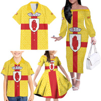 Personalized Ireland Ulster Family Matching Off The Shoulder Long Sleeve Dress and Hawaiian Shirt Ulaidh Flag With Celtic Patern