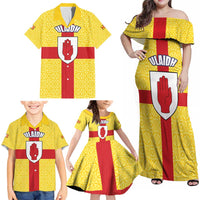 Personalized Ireland Ulster Family Matching Off Shoulder Maxi Dress and Hawaiian Shirt Ulaidh Flag With Celtic Patern