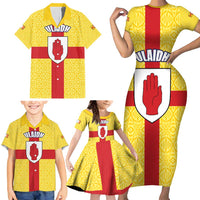 Personalized Ireland Ulster Family Matching Short Sleeve Bodycon Dress and Hawaiian Shirt Ulaidh Flag With Celtic Patern