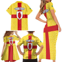 Personalized Ireland Ulster Family Matching Short Sleeve Bodycon Dress and Hawaiian Shirt Ulaidh Flag With Celtic Patern