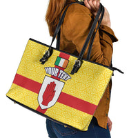 Personalized Ireland Ulster Leather Tote Bag Ulaidh Flag With Celtic Patern