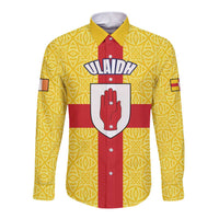 Personalized Ireland Ulster Long Sleeve Button Shirt Ulaidh Flag With Celtic Patern