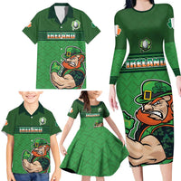 Custom Ireland Rugby with Celtic Pattern Family Matching Long Sleeve Bodycon Dress and Hawaiian Shirt Shamrock Go Champions