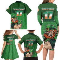 Custom Ireland Rugby with Celtic Pattern Family Matching Long Sleeve Bodycon Dress and Hawaiian Shirt Shamrock Go Champions