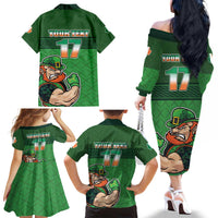 Custom Ireland Rugby with Celtic Pattern Family Matching Off The Shoulder Long Sleeve Dress and Hawaiian Shirt Shamrock Go Champions