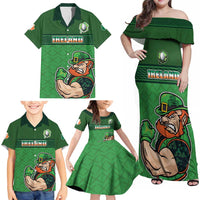 Custom Ireland Rugby with Celtic Pattern Family Matching Off Shoulder Maxi Dress and Hawaiian Shirt Shamrock Go Champions