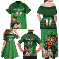 Custom Ireland Rugby with Celtic Pattern Family Matching Off Shoulder Maxi Dress and Hawaiian Shirt Shamrock Go Champions