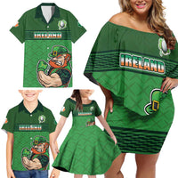 Custom Ireland Rugby with Celtic Pattern Family Matching Off Shoulder Short Dress and Hawaiian Shirt Shamrock Go Champions
