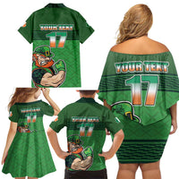 Custom Ireland Rugby with Celtic Pattern Family Matching Off Shoulder Short Dress and Hawaiian Shirt Shamrock Go Champions