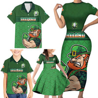 Custom Ireland Rugby with Celtic Pattern Family Matching Short Sleeve Bodycon Dress and Hawaiian Shirt Shamrock Go Champions