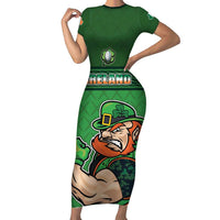 Custom Ireland Rugby with Celtic Pattern Family Matching Short Sleeve Bodycon Dress and Hawaiian Shirt Shamrock Go Champions