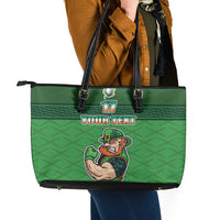 Custom Ireland Rugby with Celtic Pattern Leather Tote Bag Shamrock Go Champions