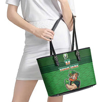 Custom Ireland Rugby with Celtic Pattern Leather Tote Bag Shamrock Go Champions