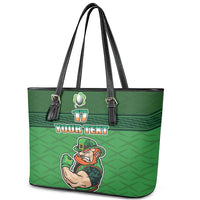 Custom Ireland Rugby with Celtic Pattern Leather Tote Bag Shamrock Go Champions
