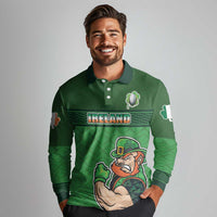 Custom Ireland Rugby with Celtic Pattern Long Sleeve Polo Shirt Shamrock Go Champions