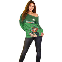 Custom Ireland Rugby with Celtic Pattern Off Shoulder Sweater Shamrock Go Champions