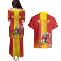 Custom Spain Field Hockey Couples Matching Puletasi and Hawaiian Shirt Sporty Style with Bull Mascot