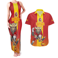 Custom Spain Field Hockey Couples Matching Tank Maxi Dress and Hawaiian Shirt Sporty Style with Bull Mascot