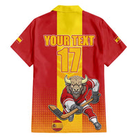 Custom Spain Field Hockey Family Matching Off Shoulder Maxi Dress and Hawaiian Shirt Sporty Style with Bull Mascot