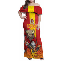 Custom Spain Field Hockey Family Matching Off Shoulder Maxi Dress and Hawaiian Shirt Sporty Style with Bull Mascot