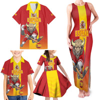 Custom Spain Field Hockey Family Matching Tank Maxi Dress and Hawaiian Shirt Sporty Style with Bull Mascot