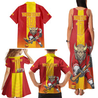 Custom Spain Field Hockey Family Matching Tank Maxi Dress and Hawaiian Shirt Sporty Style with Bull Mascot