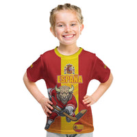 Custom Spain Field Hockey Kid T Shirt Sporty Style with Bull Mascot