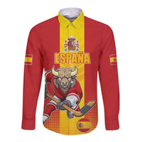 Custom Spain Field Hockey Long Sleeve Button Shirt Sporty Style with Bull Mascot