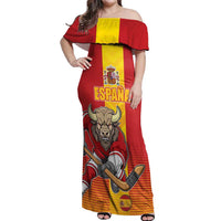 Custom Spain Field Hockey Off Shoulder Maxi Dress Sporty Style with Bull Mascot