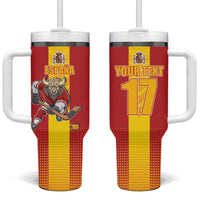 Custom Spain Field Hockey Tumbler With Handle Sporty Style with Bull Mascot