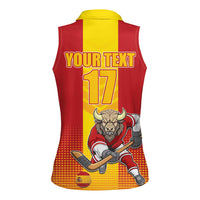 Custom Spain Field Hockey Women Sleeveless Polo Shirt Sporty Style with Bull Mascot