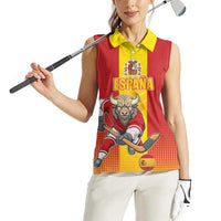 Custom Spain Field Hockey Women Sleeveless Polo Shirt Sporty Style with Bull Mascot