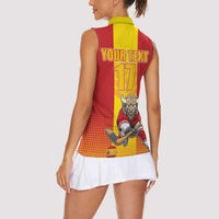 Custom Spain Field Hockey Women Sleeveless Polo Shirt Sporty Style with Bull Mascot