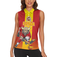 Custom Spain Field Hockey Women Sleeveless Polo Shirt Sporty Style with Bull Mascot