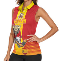 Custom Spain Field Hockey Women Sleeveless Polo Shirt Sporty Style with Bull Mascot
