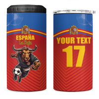 Custom Spain Football Go Champions 4 in 1 Can Cooler Tumbler Sporty Style with Bull Mascot