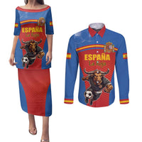 Custom Spain Football Go Champions Couples Matching Puletasi and Long Sleeve Button Shirt Sporty Style with Bull Mascot