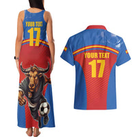 Custom Spain Football Go Champions Couples Matching Tank Maxi Dress and Hawaiian Shirt Sporty Style with Bull Mascot