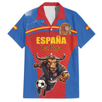 Custom Spain Football Go Champions Family Matching Off The Shoulder Long Sleeve Dress and Hawaiian Shirt Sporty Style with Bull Mascot