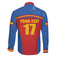 Custom Spain Football Go Champions Family Matching Off The Shoulder Long Sleeve Dress and Hawaiian Shirt Sporty Style with Bull Mascot