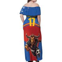 Custom Spain Football Go Champions Family Matching Off Shoulder Maxi Dress and Hawaiian Shirt Sporty Style with Bull Mascot