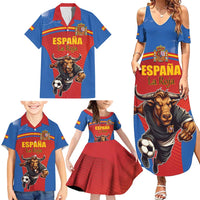 Custom Spain Football Go Champions Family Matching Summer Maxi Dress and Hawaiian Shirt Sporty Style with Bull Mascot